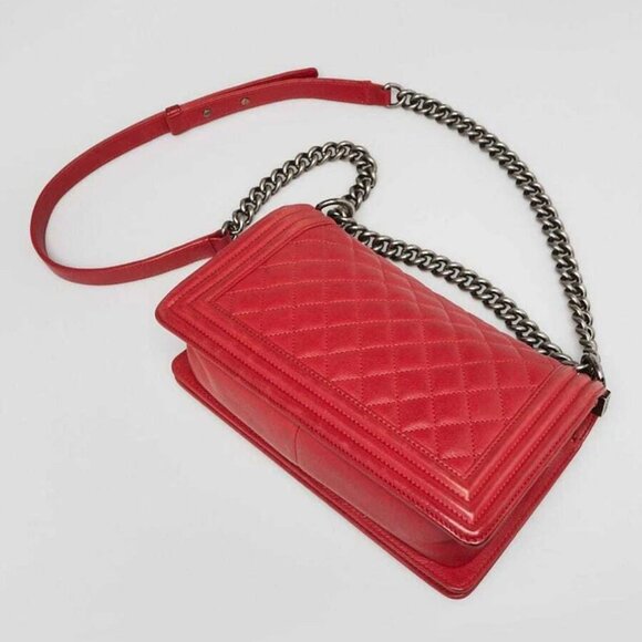 Chanel Red Quilted Lambskin Leather Medium Boy Bag - Picture 3 of 10